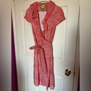 Elizabeth McKay red dot pattern Scotland wrap dress